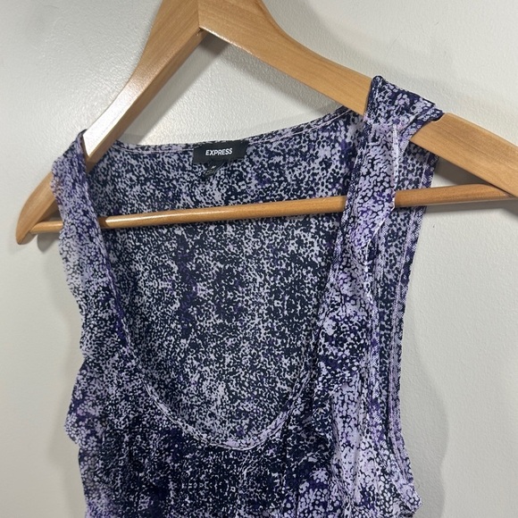 Express Purple and Black Sheer Ruffle blouse Tank Top woman’s size medium - Picture 3 of 8